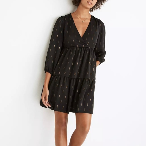 Madewell Dresses & Skirts - Madewell Metallic Faux-Wrap Tiered Mini Dress
